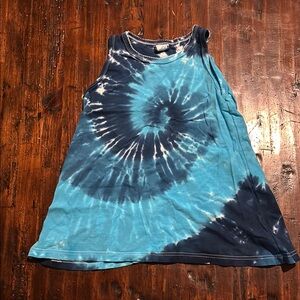 KIDDY KATS EUC GIRLS TIE DYE BLUE COTTON DRESS TANK SUMMER WHITE SIZE 4T 4